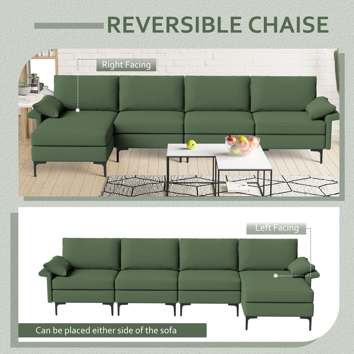 Goflame 130.5" L Convertible Sofa Couch, Sectional Sleeper
