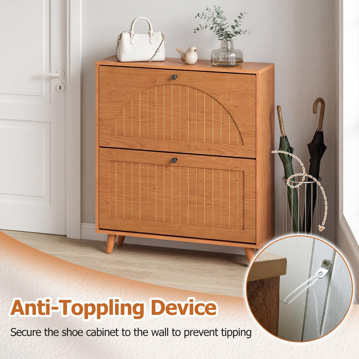 Goflame Shoe Storage Cabinet with 2 Flip Drawers
