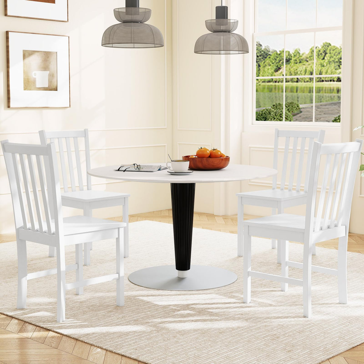 Goflame Wooden Dining Chairs Set of 2/4-100% Solid Rubber Wood Kitchen Chair with Curved Backrest