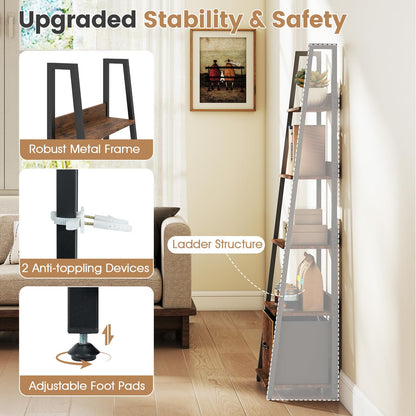 Goflame 5-Tier Industrial Ladder Bookshelf with Removable Fabric Drawer (1/2)