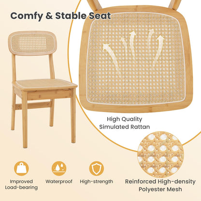 Goflame Rattan Dining Chairs Set of 2, Boho Cane Kitchen Chairs, Max Load 300 Lbs