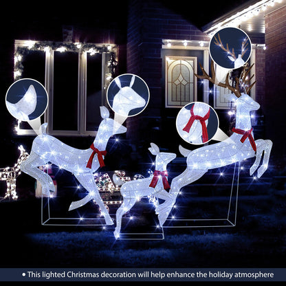 Goflame 3-Piece Large Lighted Christmas Reindeer Family, Light up Xmas Decorations w/255 LED Lights & Scarves
