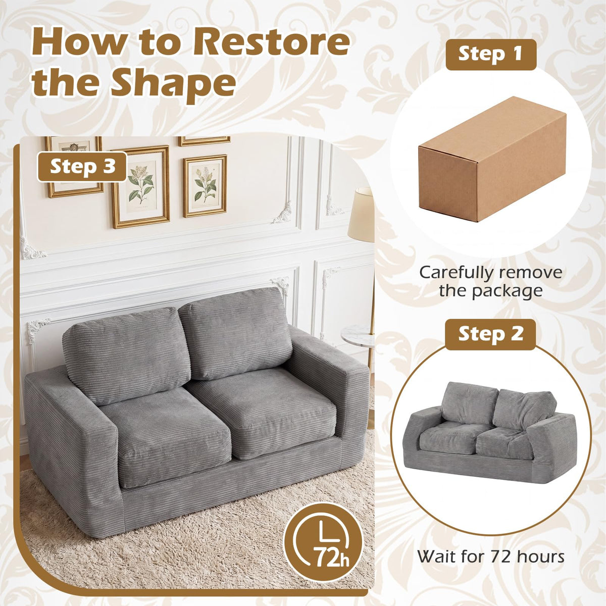 Goflame 2-Seater Floor Couch with Removable Corduroy Cover