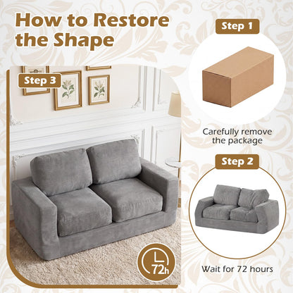 Goflame 2-Seater Floor Couch with Removable Corduroy Cover