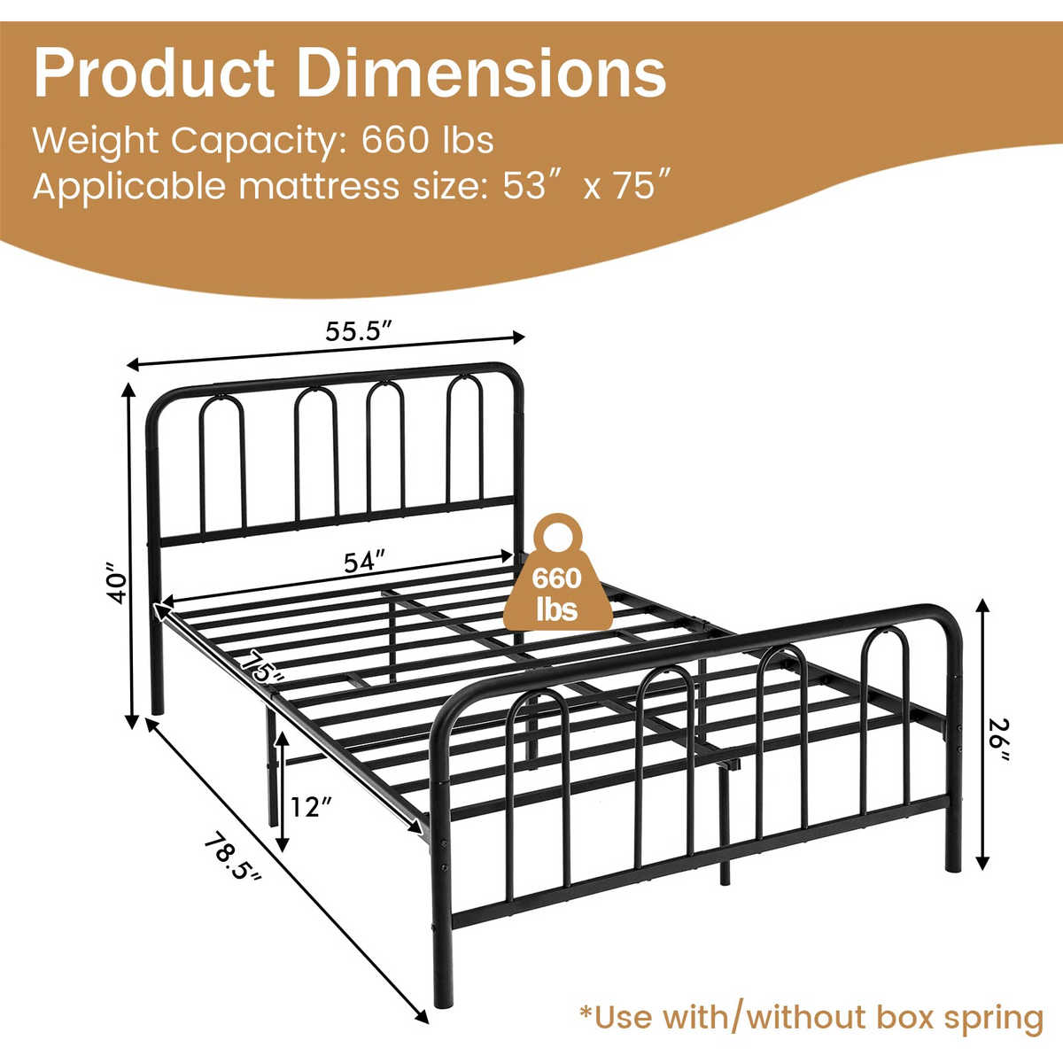 Goflame Full Size Metal Bed Frame, Modern Bed Frame