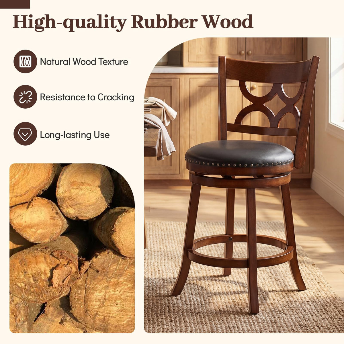 Goflame Swivel Bar Stools Set of 2/4 with Upholstered Seat