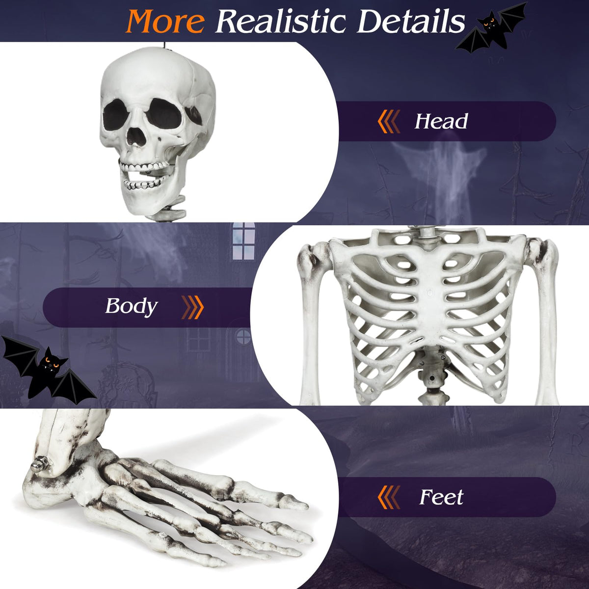Halloween Life Size Full Body Skeleton, 5.4Ft Festival Skeleton Prop Decoration w/7 Movable Components