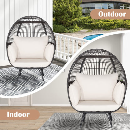 Goflame PE Rattan Egg Chair - Oversized Hammock Chair with Thick Cushions & Sturdy Metal Frame