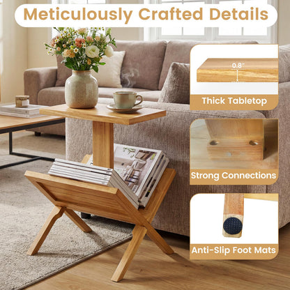 Goflame Side Table Teak Wood Set of 1/2 2-Tier Sofa Couch End Table