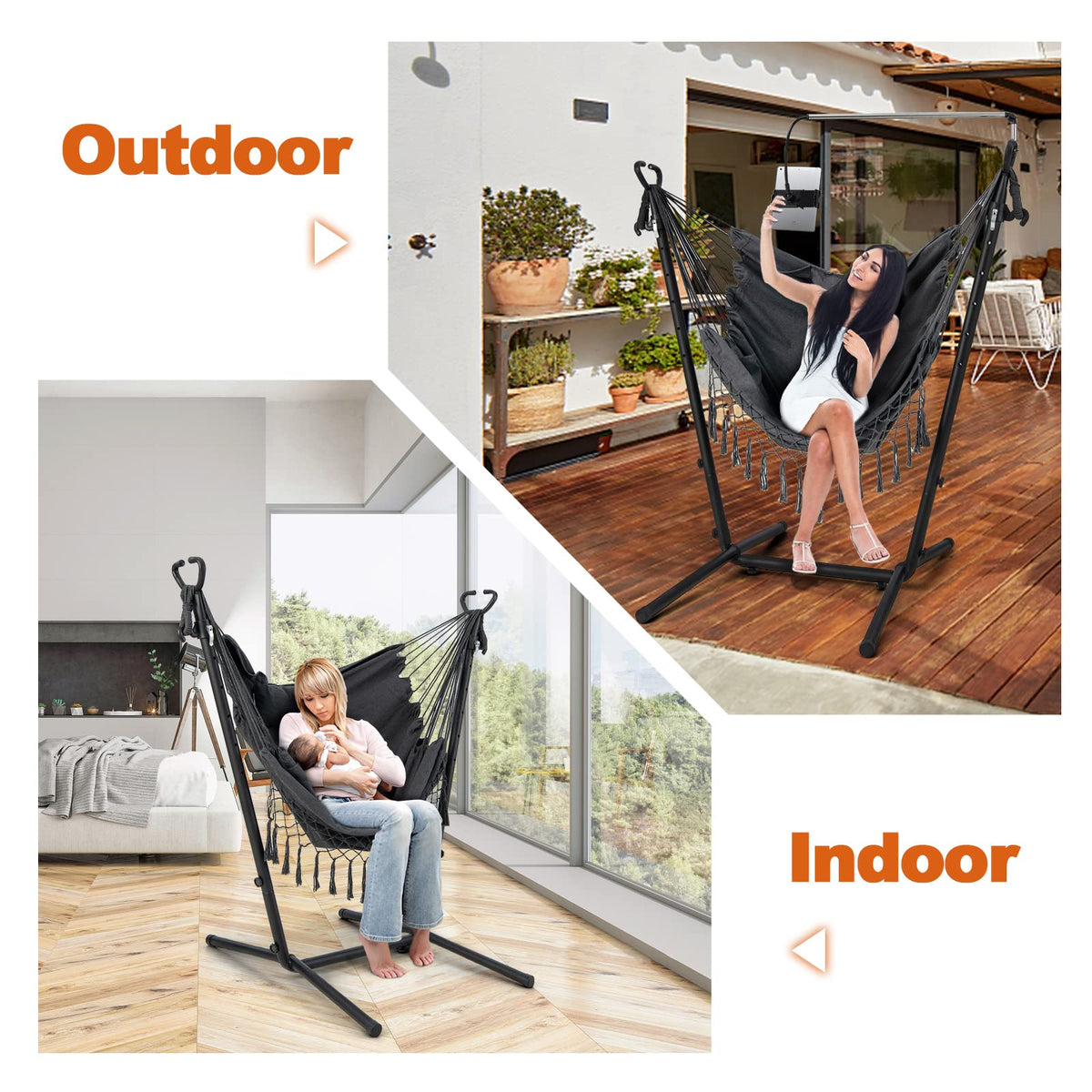 Goflame Hanging Swing with Stand - Hammock Chair with Phone Holder