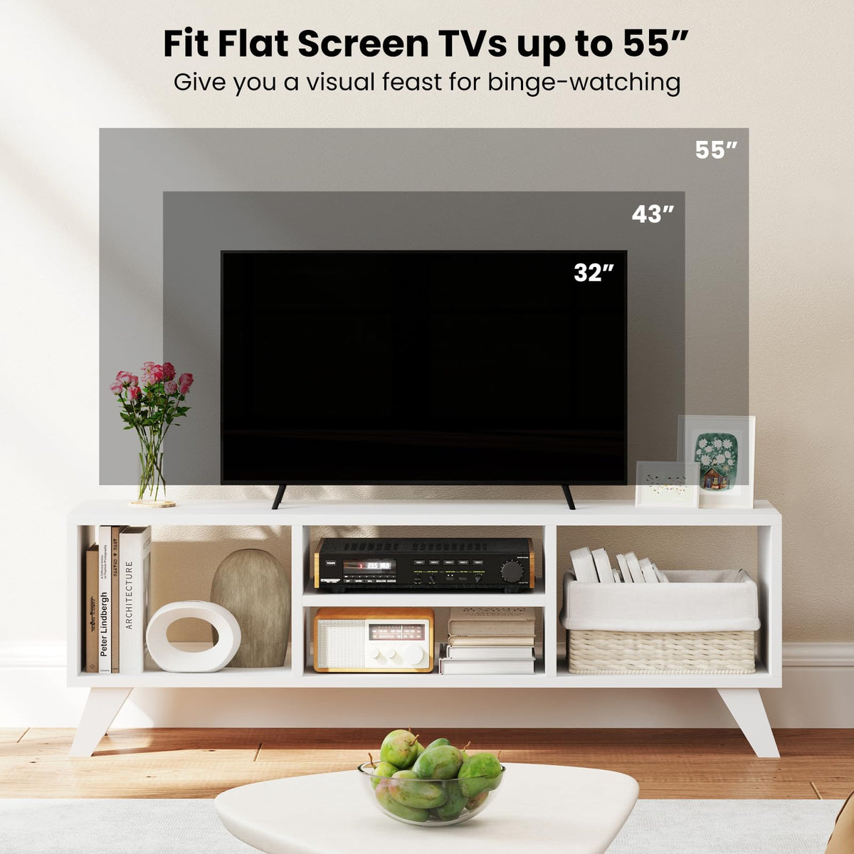 Goflame TV Stand for TVs up to 55", 4-Cubby Entertainment Center