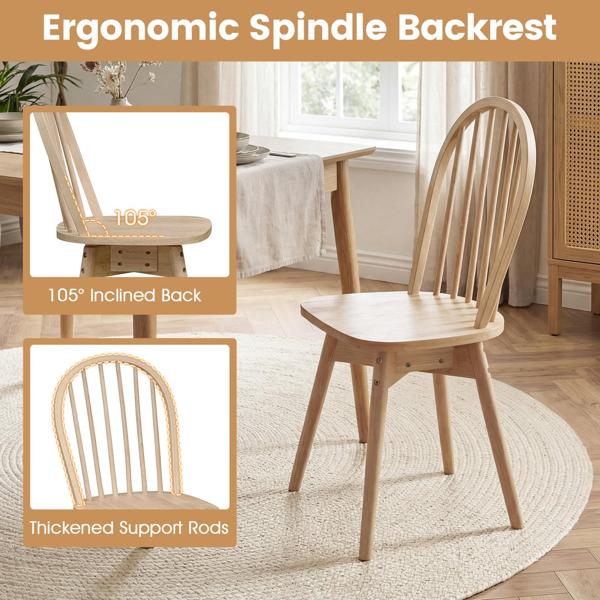 Goflame Windsor Dining Chairs Set of 2/4 Farmhouse Swivel Kitchen Chairs with Spindle Back