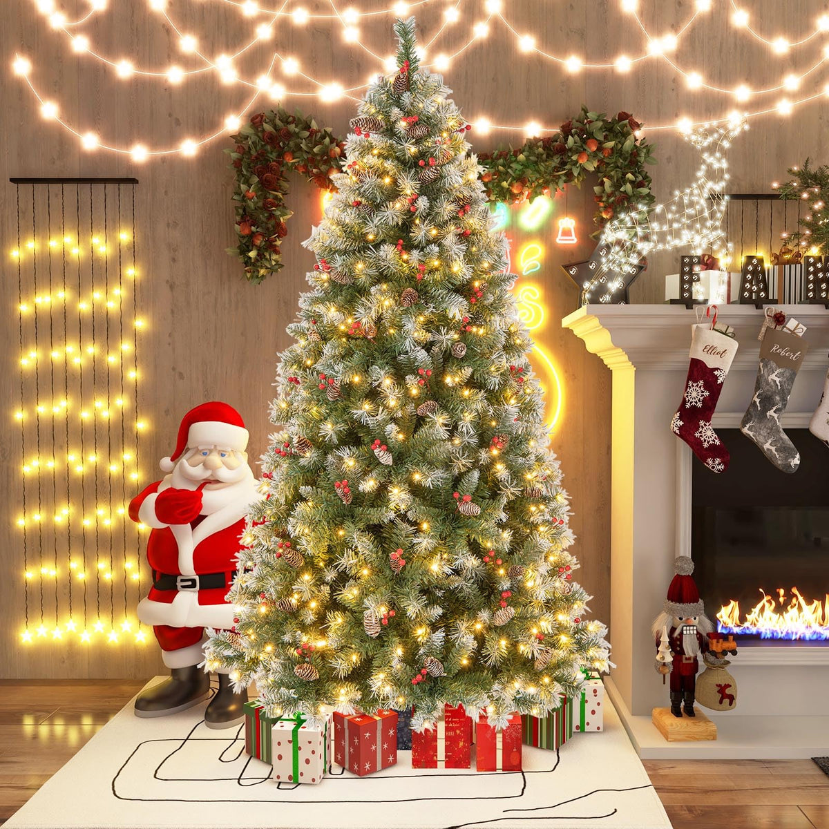 Goflame Pre-Lit Christmas Tree with 8 Lighting Modes
