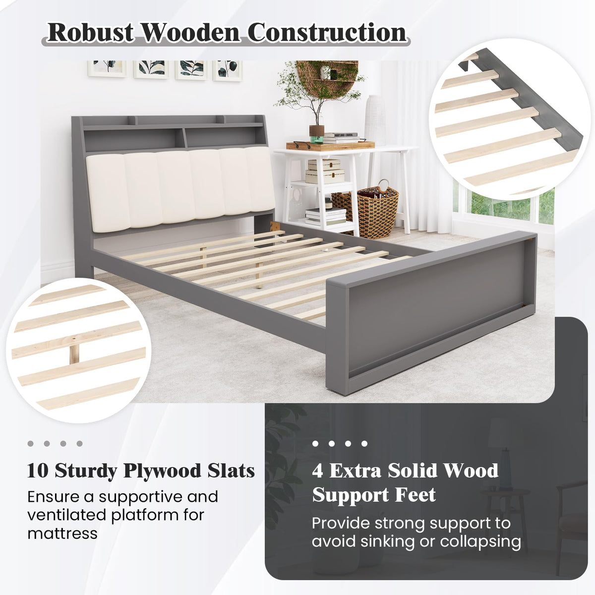 Goflame Full Size Bed Frame with Storage