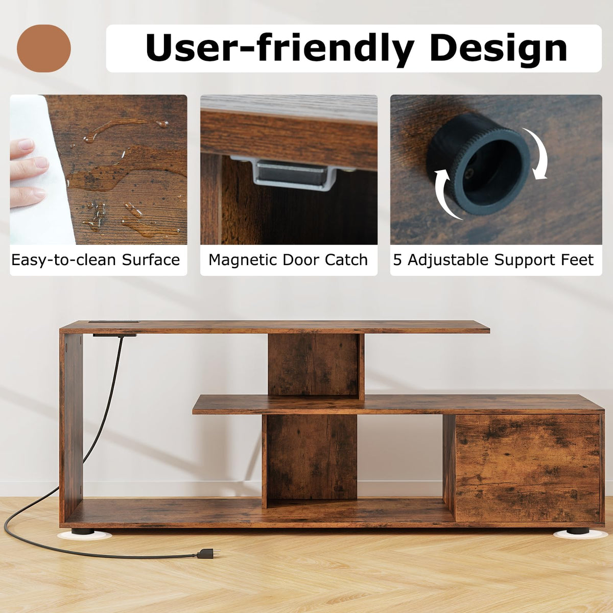 Goflame TV Stand with Power Outlet for TVs up to 55 Inch, Entertainment Center with Storage Cabinet & Open Shelves