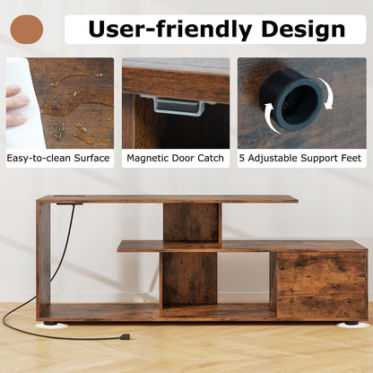 Goflame TV Stand with Power Outlet for TVs up to 55 Inch, Entertainment Center with Storage Cabinet & Open Shelves
