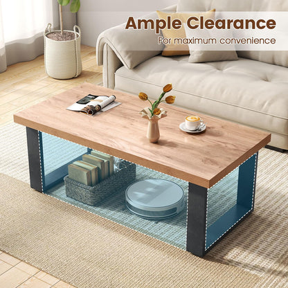 Goflame Rustic Coffee Table 47 Inch Industrial Wood Center Table with 1.8" Tabletop