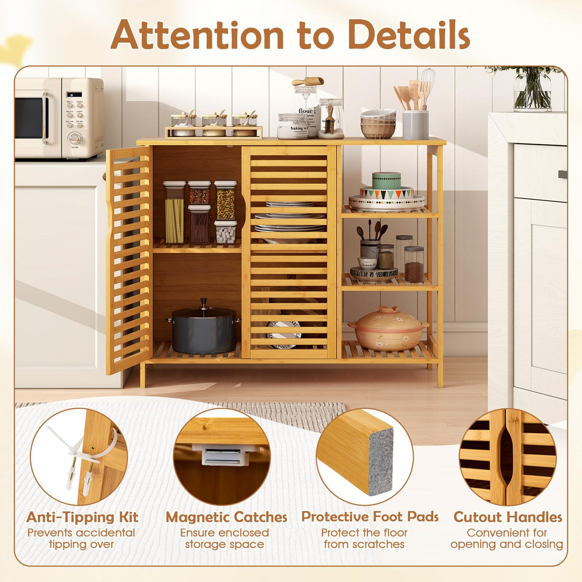 Goflame Bamboo Bathroom Storage Cabinet 2-Door Storage Organizer with Shelves