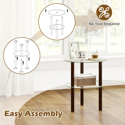 Goflame Round/Square 2-Tier Sofa Side Table with Clear Tempered Glass Top & Shelf (1/2)