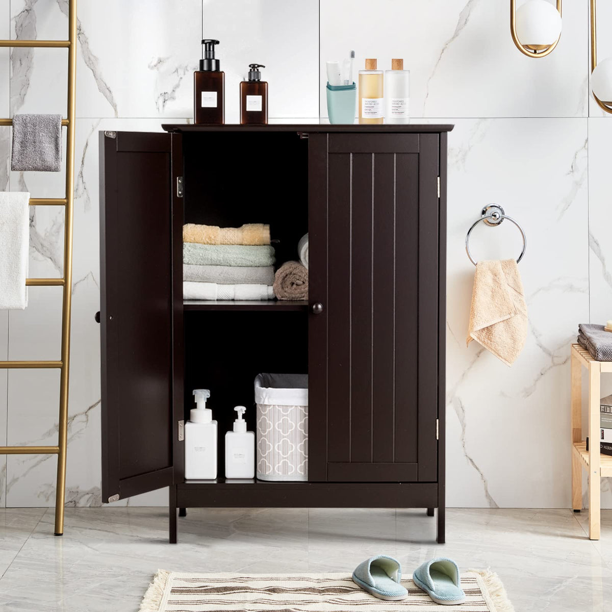 Goflame Storage Cabinet with Doors and Shelves - Freestanding Storage Organizer with Anti-Tipping Device