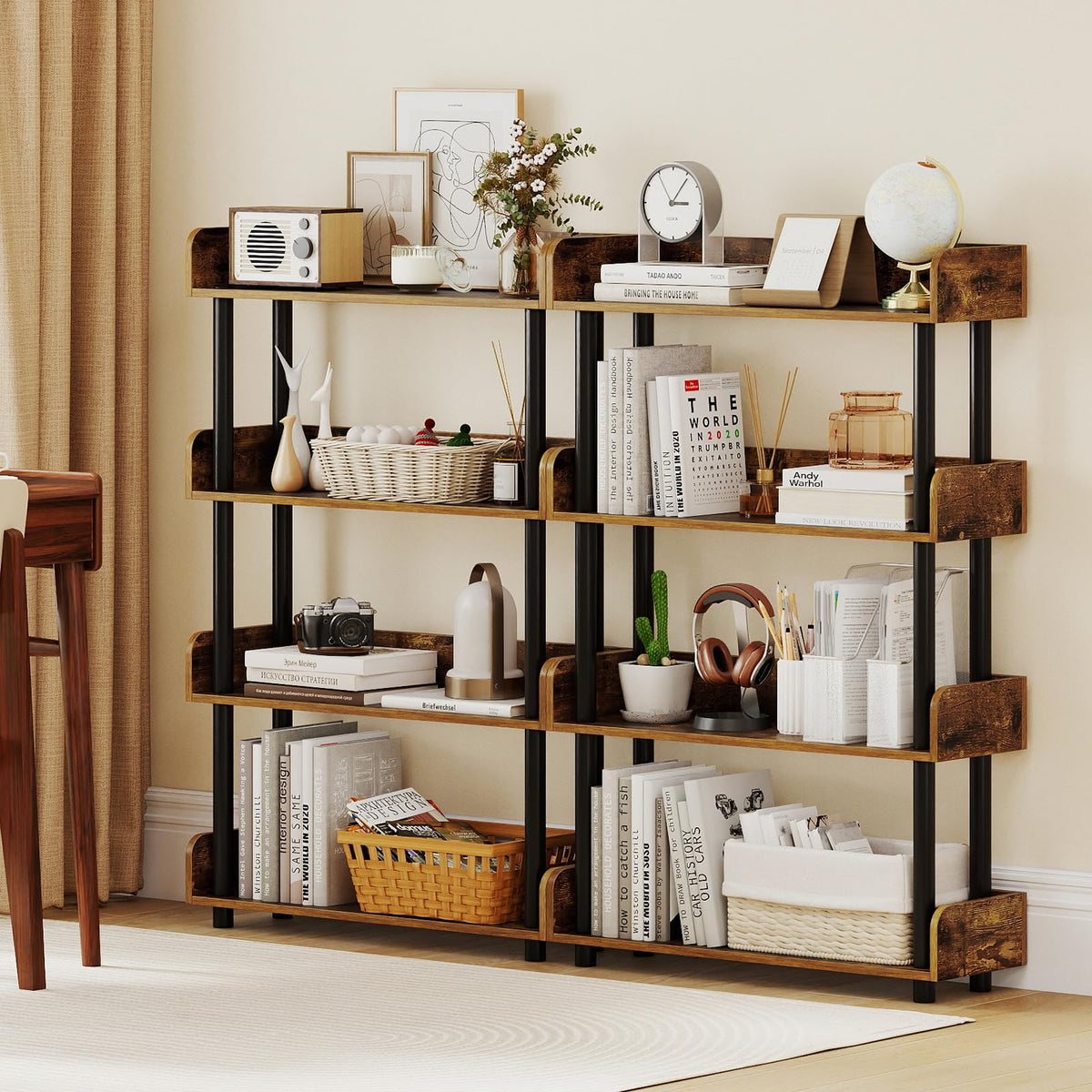 Goflame 4-Tier Freestanding Bookcase with Anti-Tipping Kit | 4 Shelf Bookcase for Living Room Bedroom Study