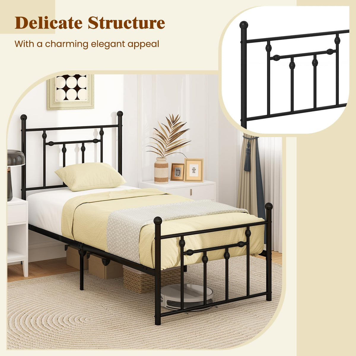 Goflame Twin Bed Frames with Headboard and Footboard, Victorian Style Twin Platform Bed