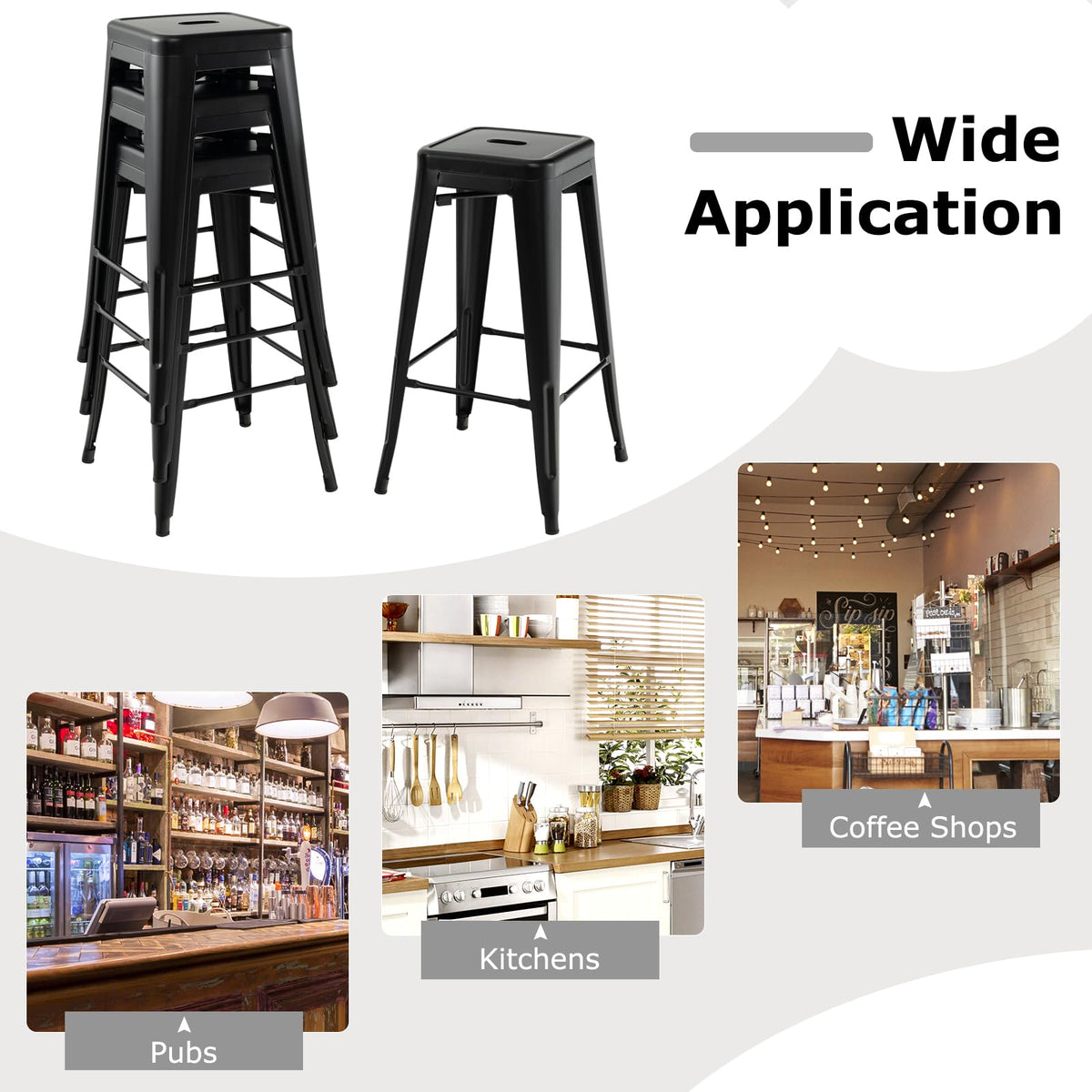 Goflame Metal Backless Bar Stools Set of 4, 30" Bar Height Modern Industrial Barstools w/Cut-out Handle