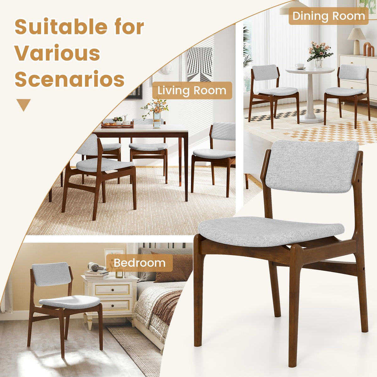 Goflame Modern Padded Dining Chairs with Rubber Wood Legs Set of 2/4