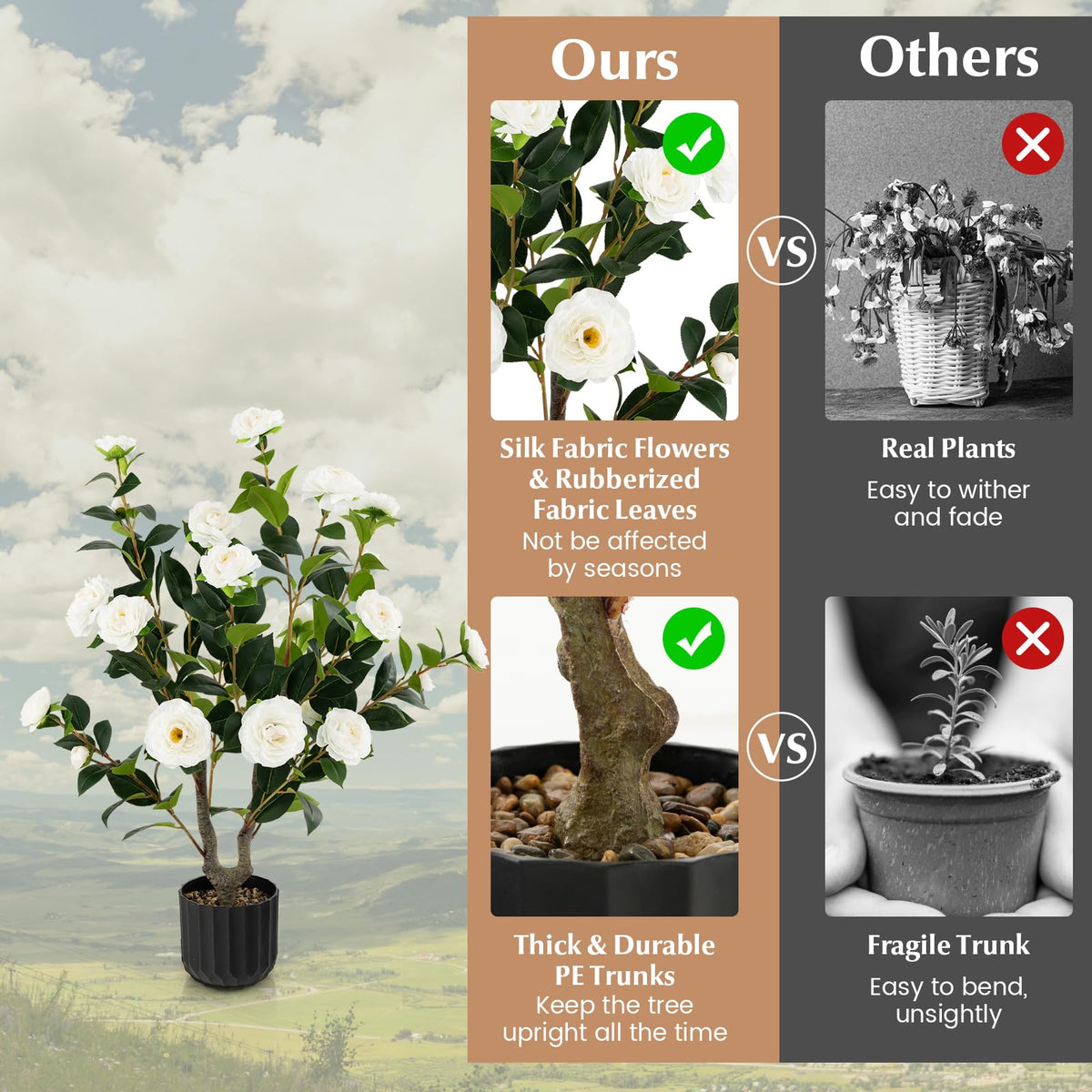 GOFLAME 38” Artificial Camellia Tree 2 Packs