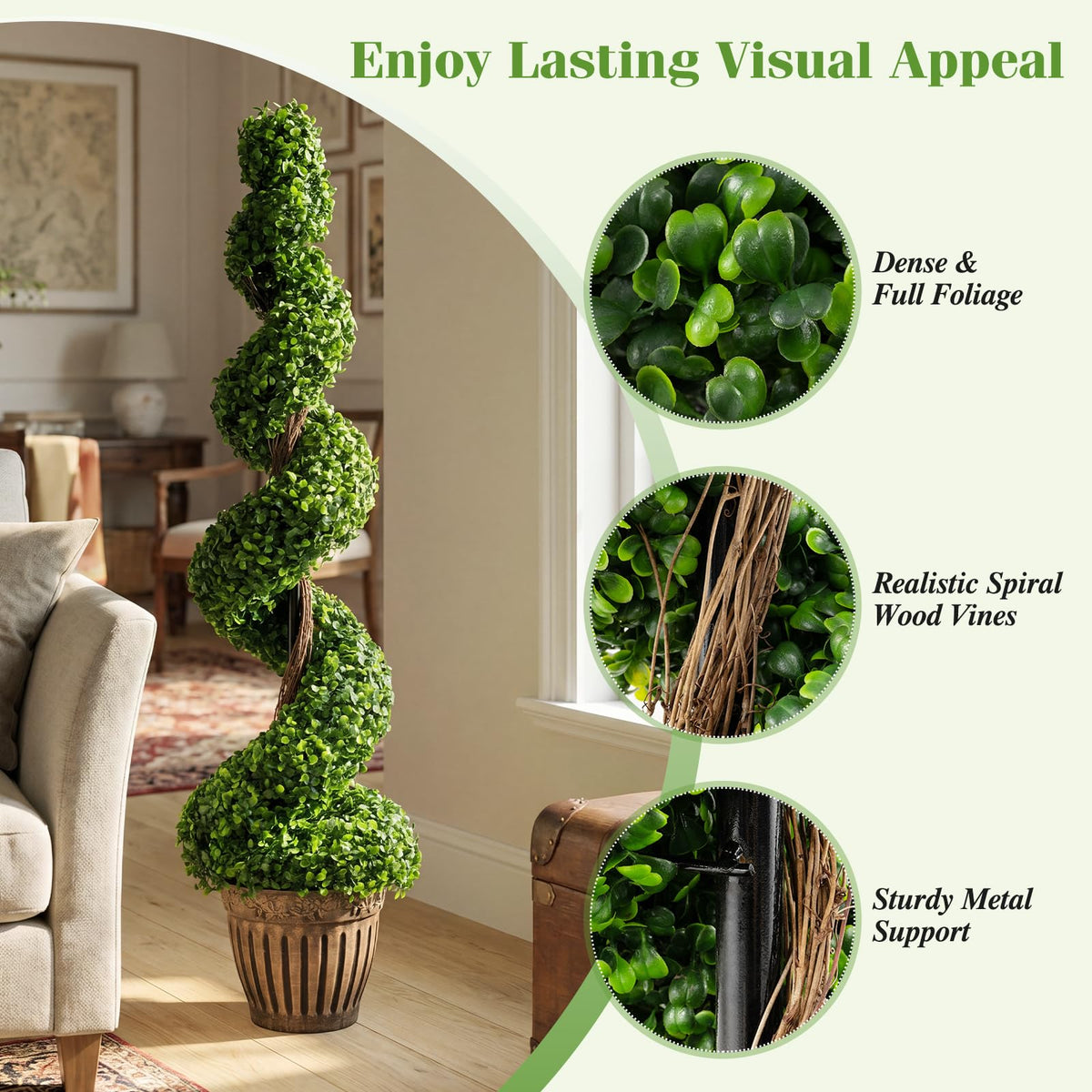 GOFLAME 4FT Artificial Spiral Topiary Tree 1/2 Pack Faux Boxwood Plant