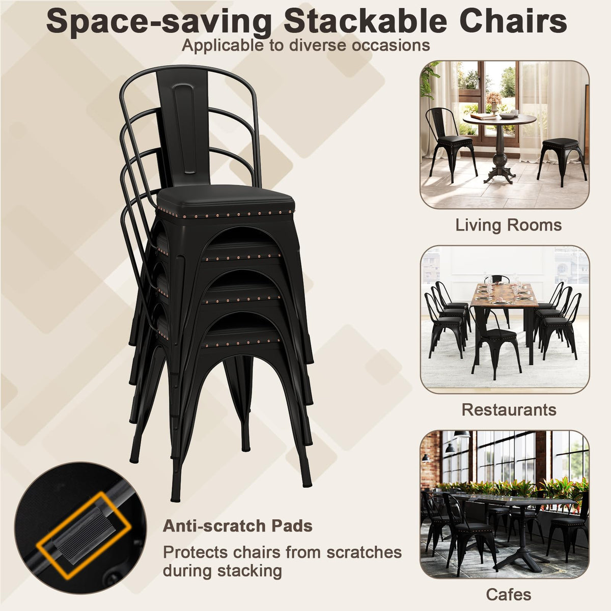Goflame Metal Dining Chairs Set of 4 with Detachable Backrest & PU Leather Padded Seat