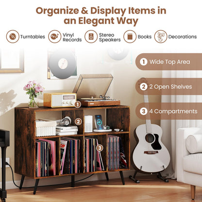 Goflame Large Record Player Stand with Charging Station