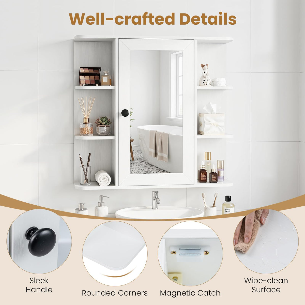 Goflame Wall Mounted Bathroom Medicine Cabinet with Mirror & Shelves