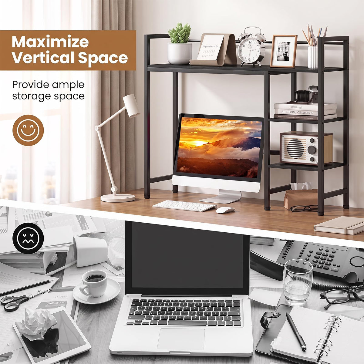 Goflame 4-Tier Desktop Bookshelf | 38.5" Dorm Desk Hutch for 27" Monitor
