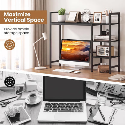 Goflame 4-Tier Desktop Bookshelf | 38.5" Dorm Desk Hutch for 27" Monitor