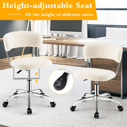 Goflame Home Office Chair, Faux Fur Low Back Swivel Leisure Chair w/Height Adjustable Padded Seat