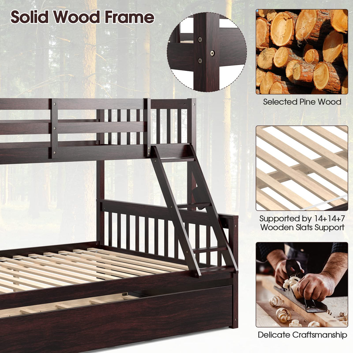 Twin Over Full Bunk Bed with Trundle - Goflame