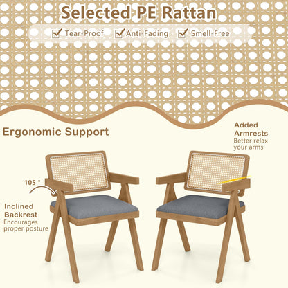 Goflame Rattan Dining Chairs, Leathaire Kitchen Chairs w/Armrests & Padded Cushion