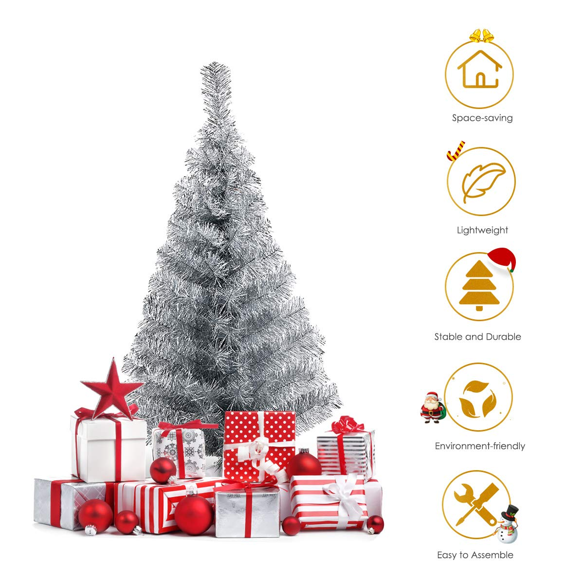 Goflame 3ft Silver Pencil Christmas Tree, Artificial Slim Tree - GoflameUS