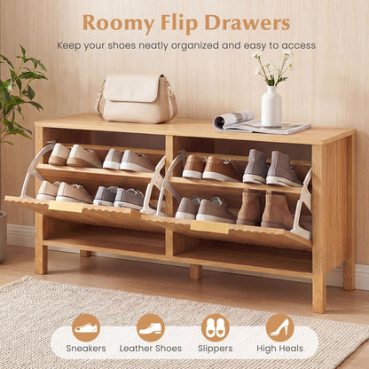 Goflame Shoe Storage Bench with 2 Flip Drawers for Entry Way