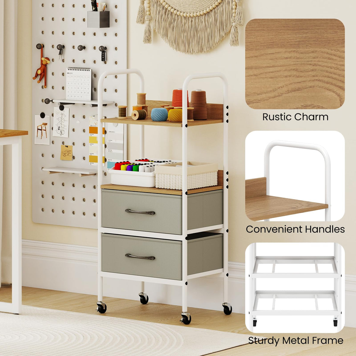 Goflame Utility Rolling Cart with Foldable Fabric Drawers