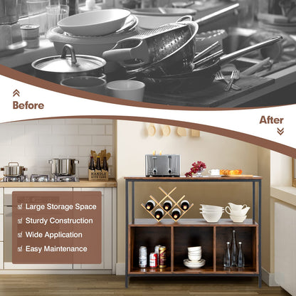 Goflame Buffet Sideboard, Wooden Cupboard, Kitchen Pantry w/Spacious Countertop, Large Open Shelf, 3 Cube Storage Cabinet