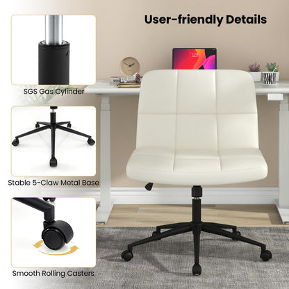 Goflame Criss Cross Chair with Wheels, PU Leather Cross Legged Office Chair, Height-adjustable Swivel Vanity Chair