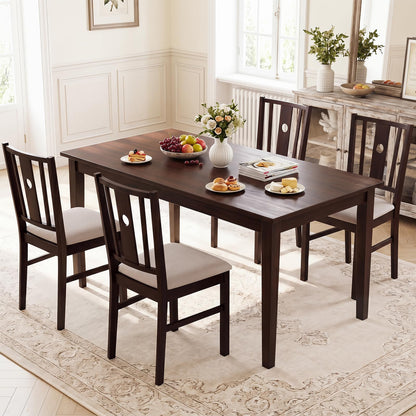 Goflame Wood Dining Chairs w/Fabric Padded Seat & Slatted Curved Back (2/4)