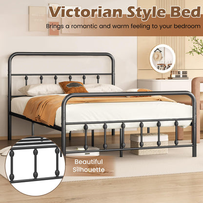 Goflame King/Queen/Full Size Metal Platform Bed Frame, Victorian Style Platform Bed with Headboard & Footboard
