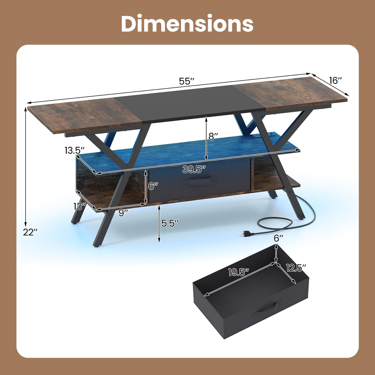 Goflame TV Stand with Power Outlets for 55-65 Inch TV