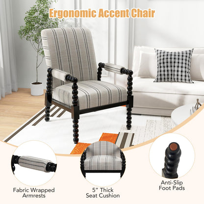 Goflame Mid Century Modern Spindle Accent Chair Set of 1/2, Upholstered Armchair w/Rubber Wood Frame