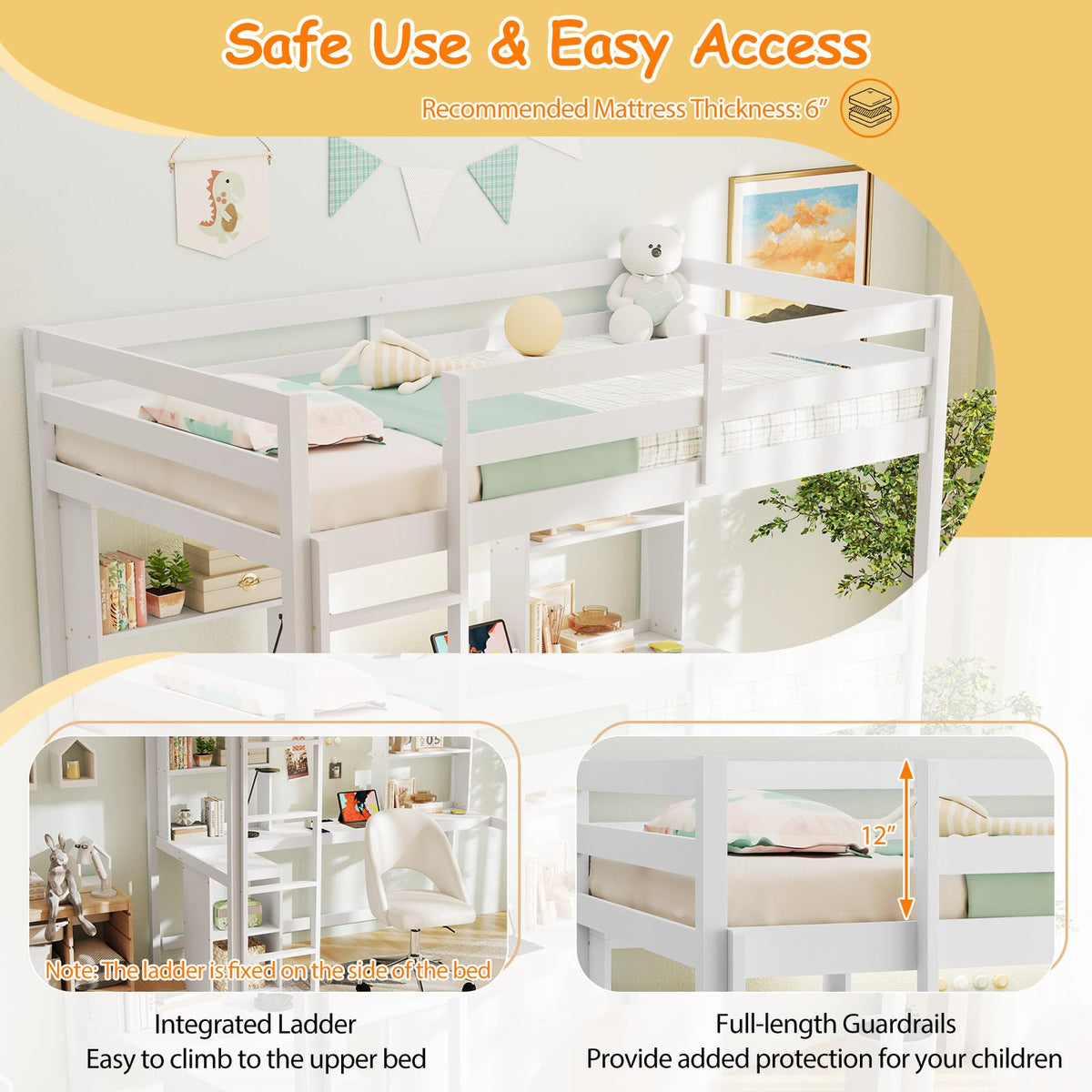 Goflame Twin Loft Bed with Desk and Hutch for Dorm Apartment