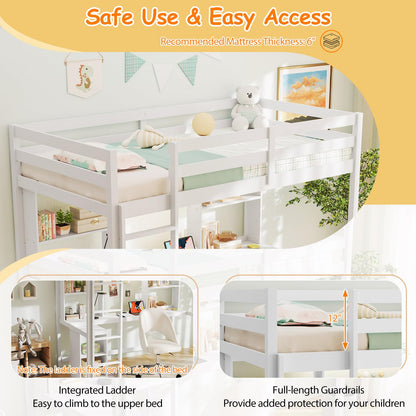 Goflame Twin Loft Bed with Desk and Hutch for Dorm Apartment