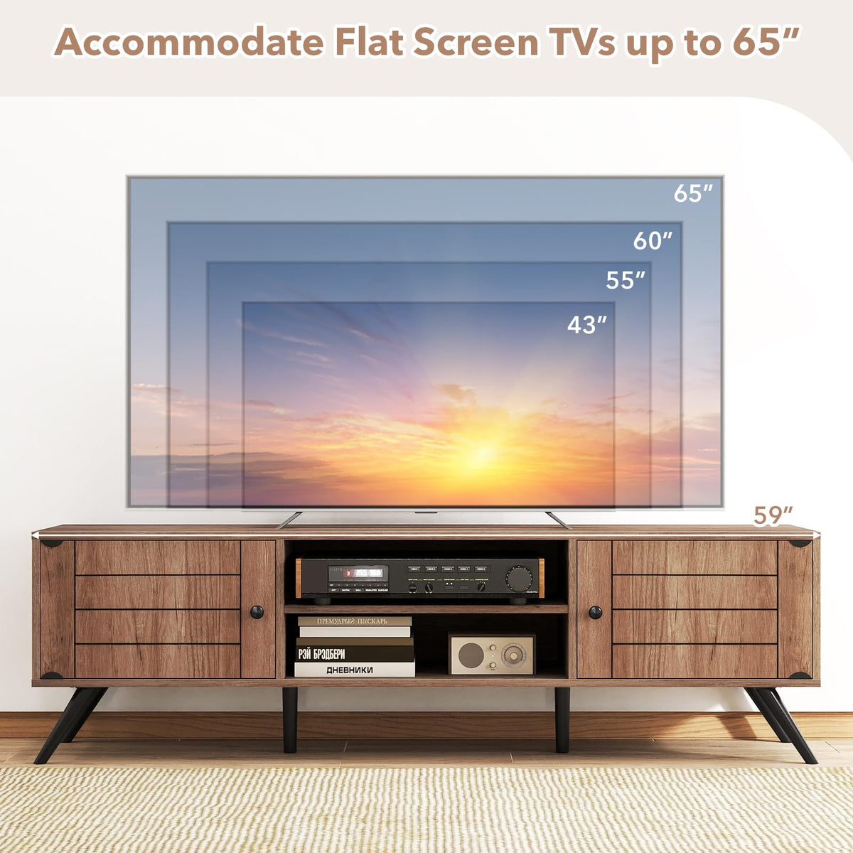 Goflame 2-Door TV Stand for TVs up to 65 Inch with Open Shelves